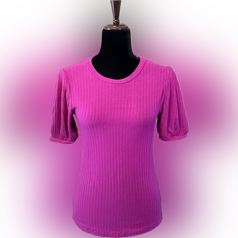 Philosophy Fuchsia Ribbed Short Sleeve Top size S